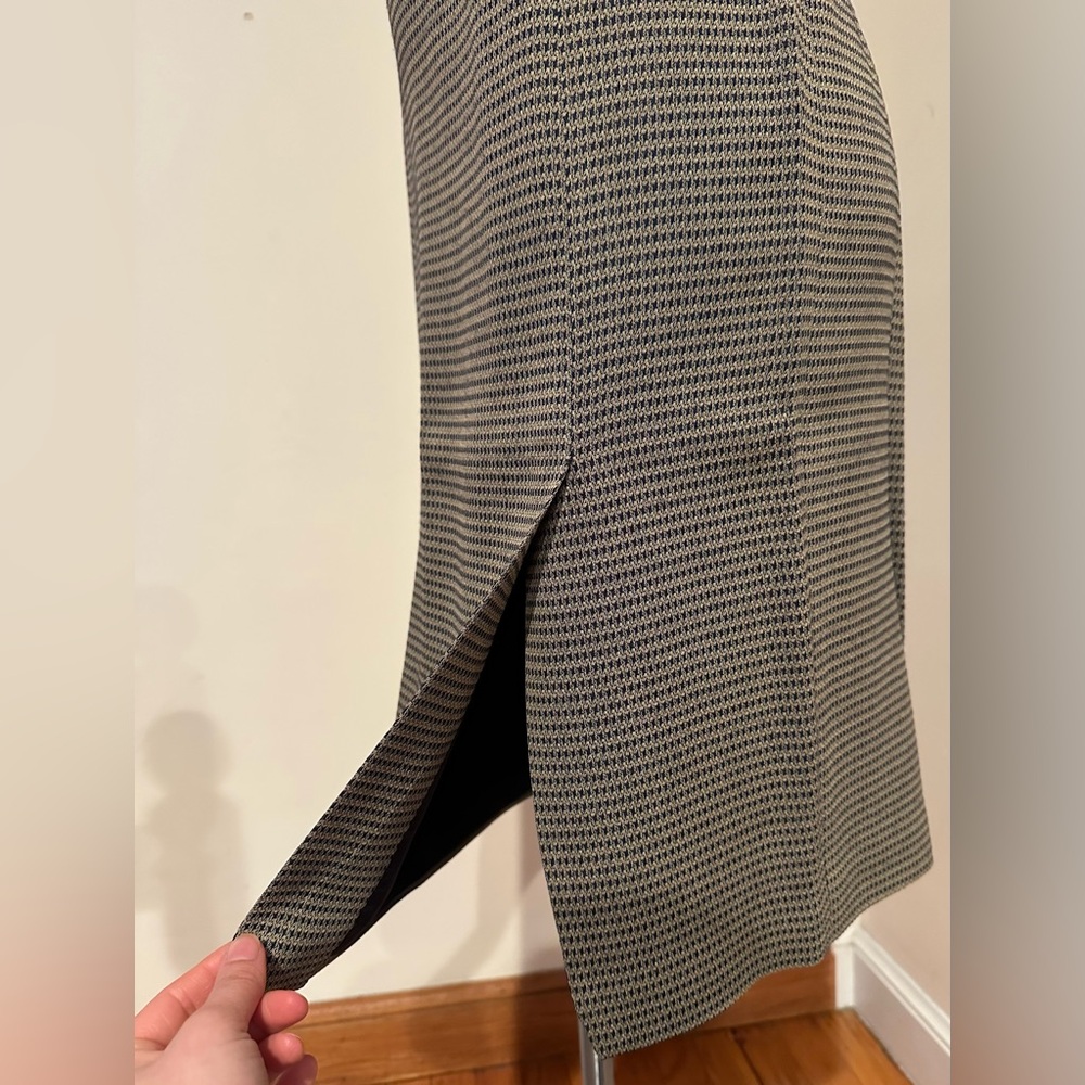 JULIANA COLLEZIONE Vintage Navy Blue & Beige Houndstooth Blazer Skirt Set Sz 10 - Picture 11 of 16